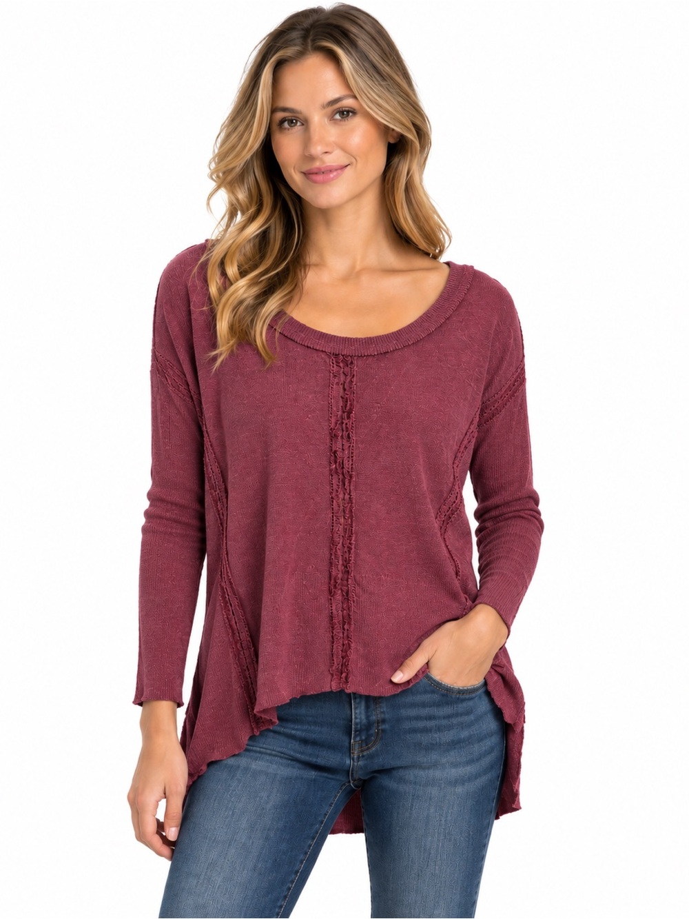Free People Plum Berry Pullover Sweater with Scooped Neck.